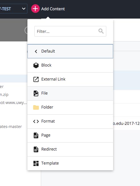 add content menu, choose default then file
